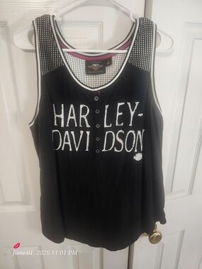 Harley-Davidson Women's Black Sleeveless Henley Tank